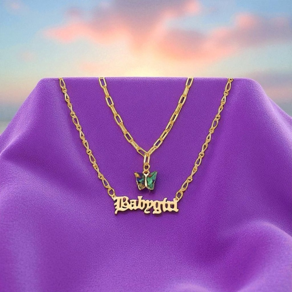 🔥 CLEARANCE 🔥 Double Layer  Butterfly and Babygirl Pendent Necklace - NWOT